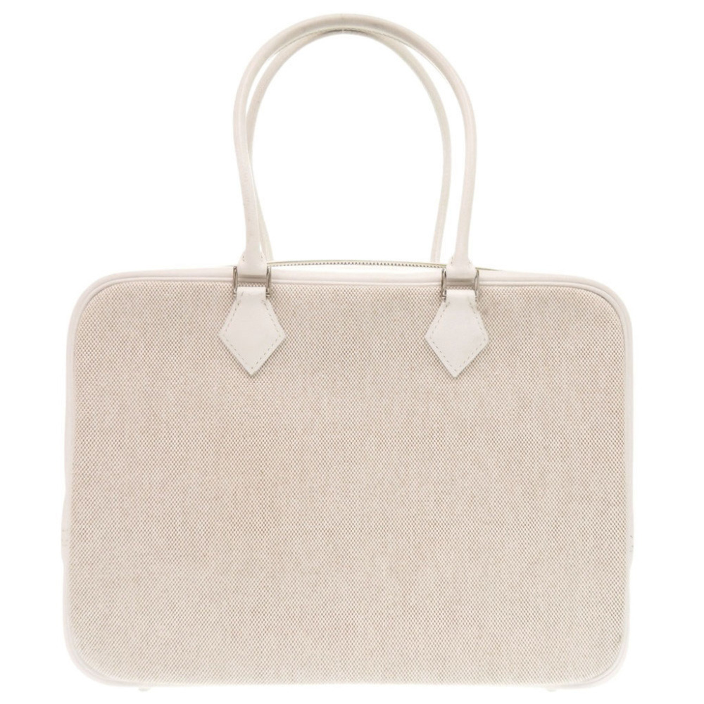 Hermes Plume 32 Courchevel Toile H White Silver Hardware □D Stamp (Made in 20...